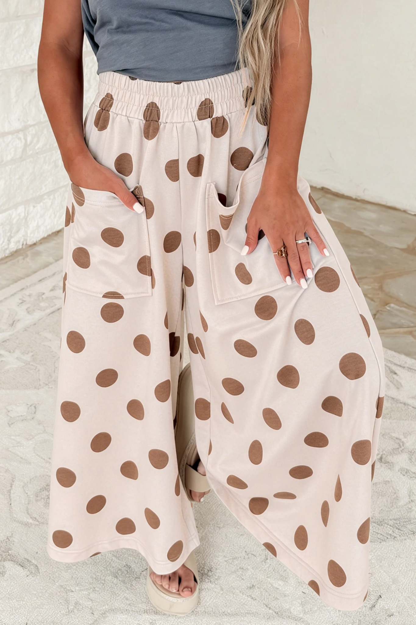 Spotted in Style Mocha Polka Dot Wide Leg Pants