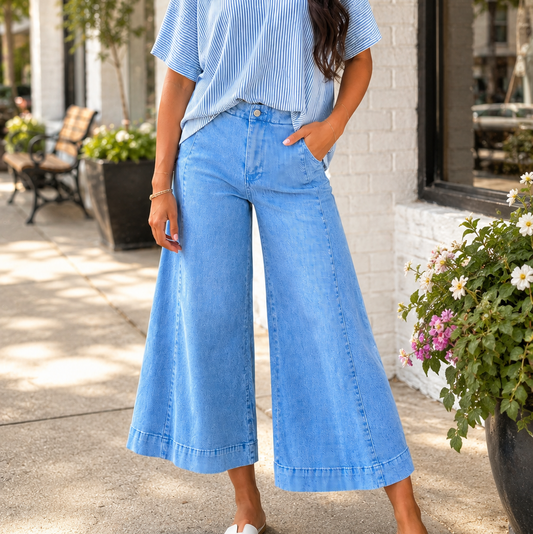 High Rise Cropped Gaucho Denim | Zenana
