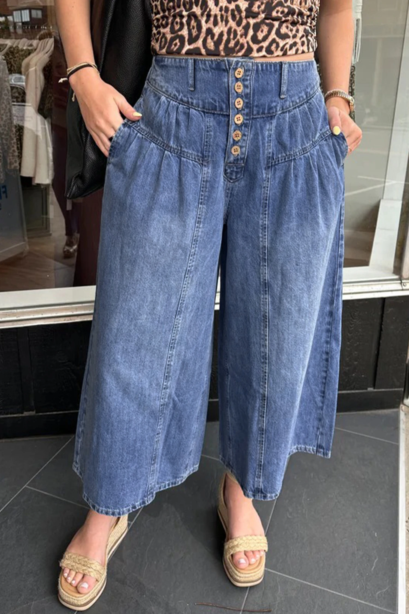 The Main Character High-Rise Button Front Wide Leg Jeans