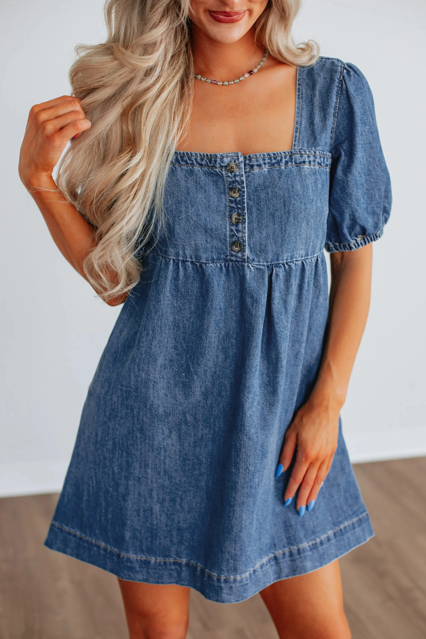Denim Darling Square Neck Babydoll Dress
