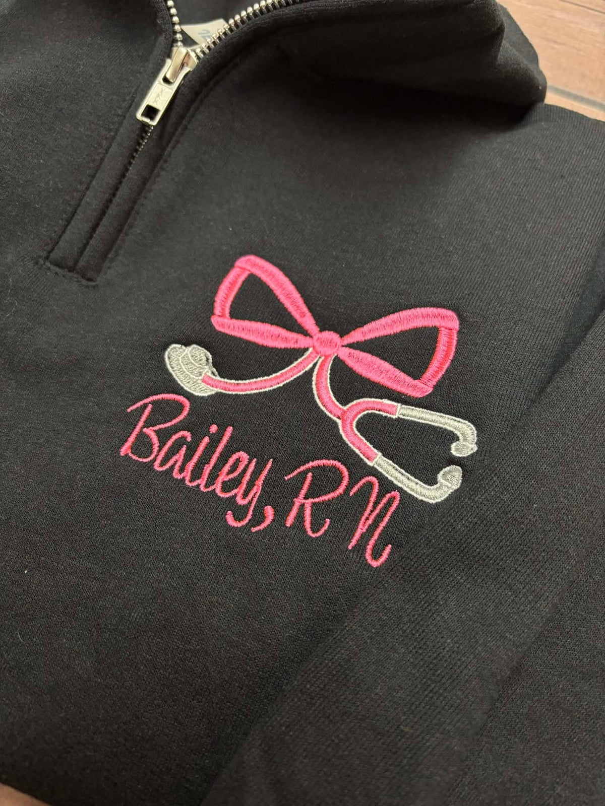 Pink Bow Stethoscope Quarter Zip