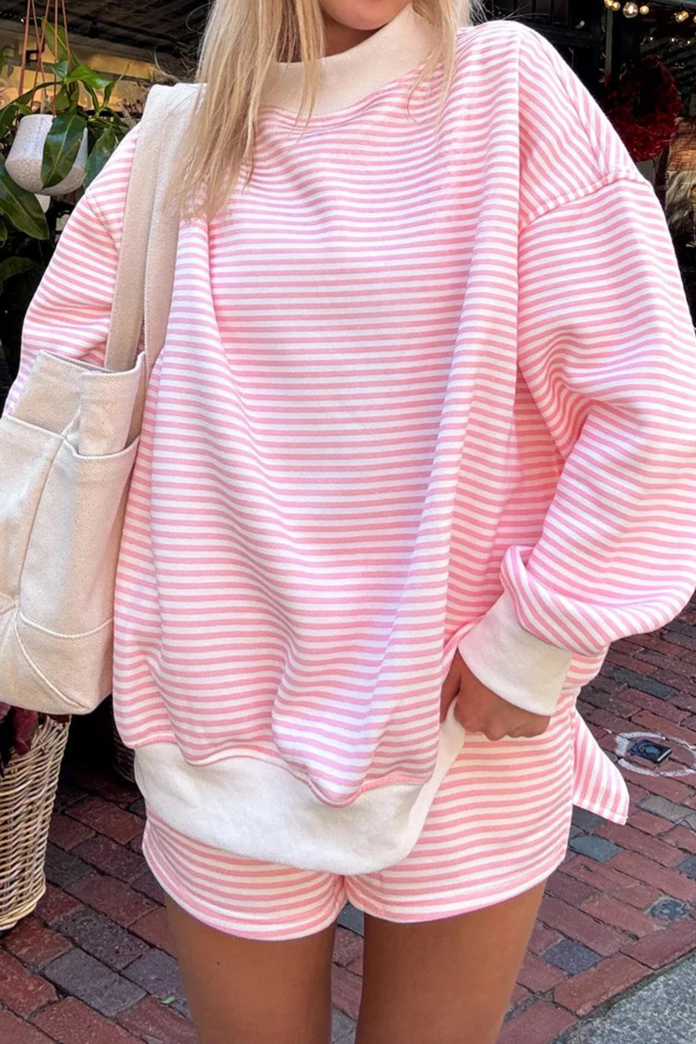 Pink About It Striped Sweatshirt & Shorts Set