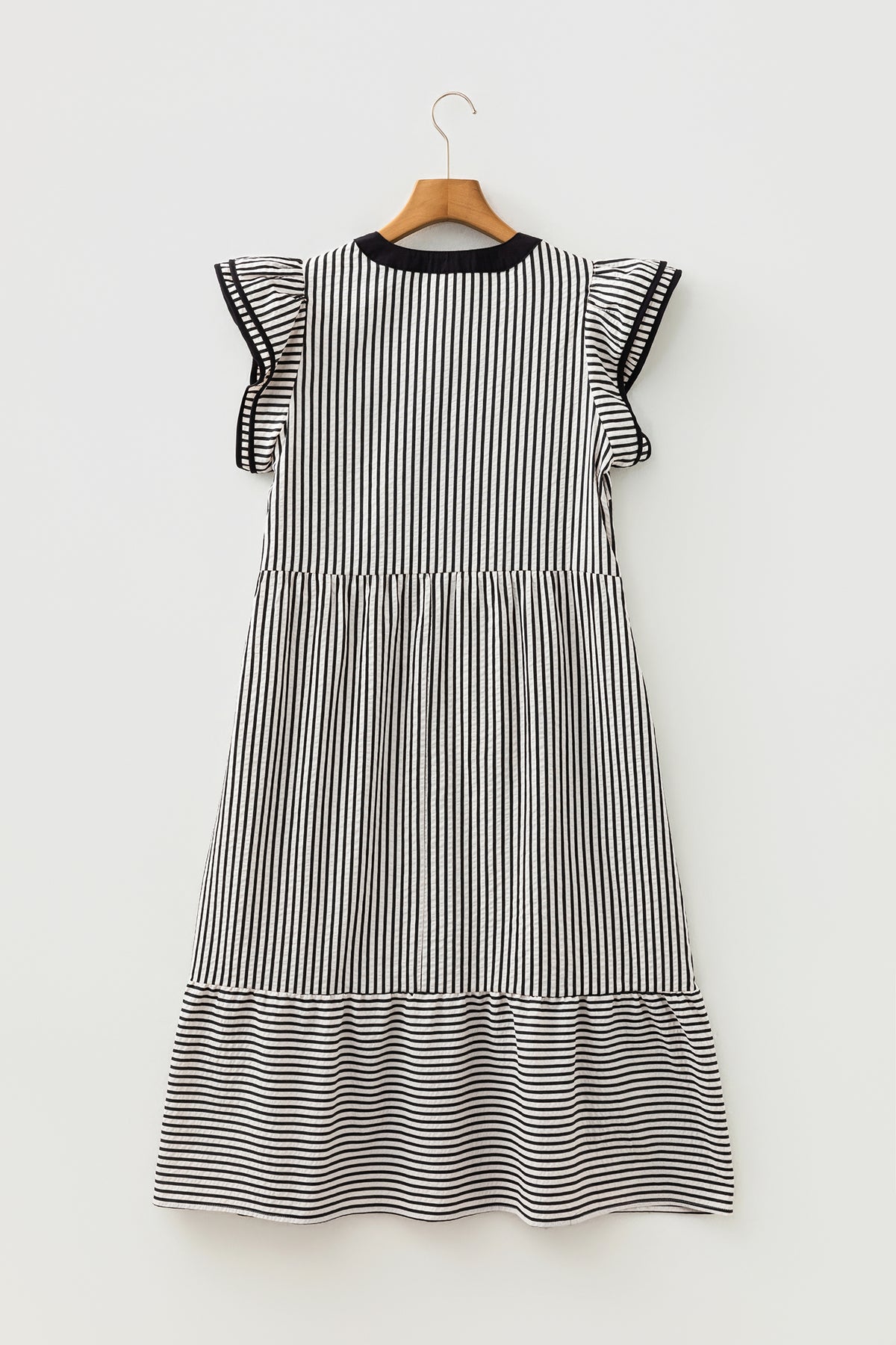 Simply Chic striped ruffle sleeve midi dress
