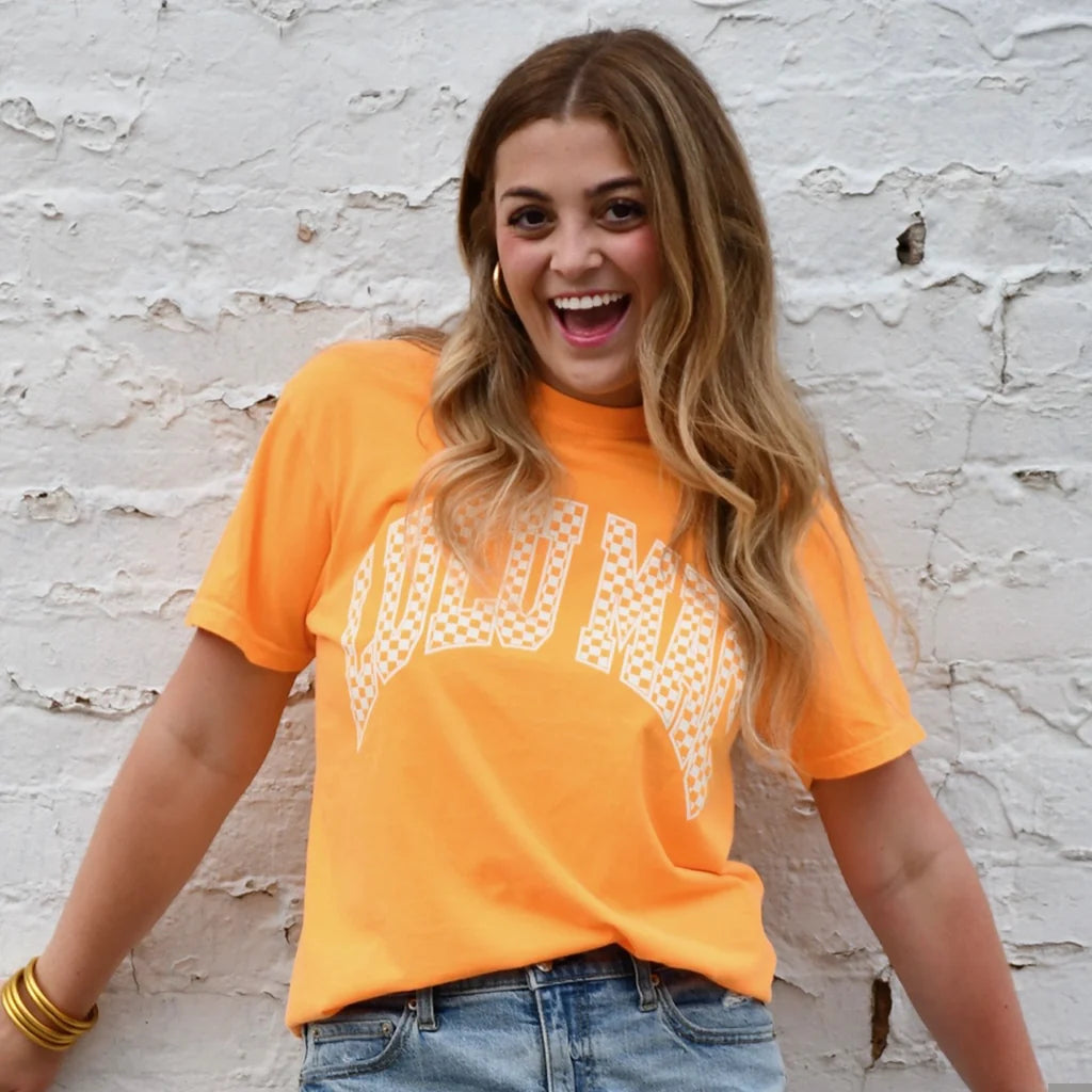 Checkered Comfort Colors Tee - Bright Orange
