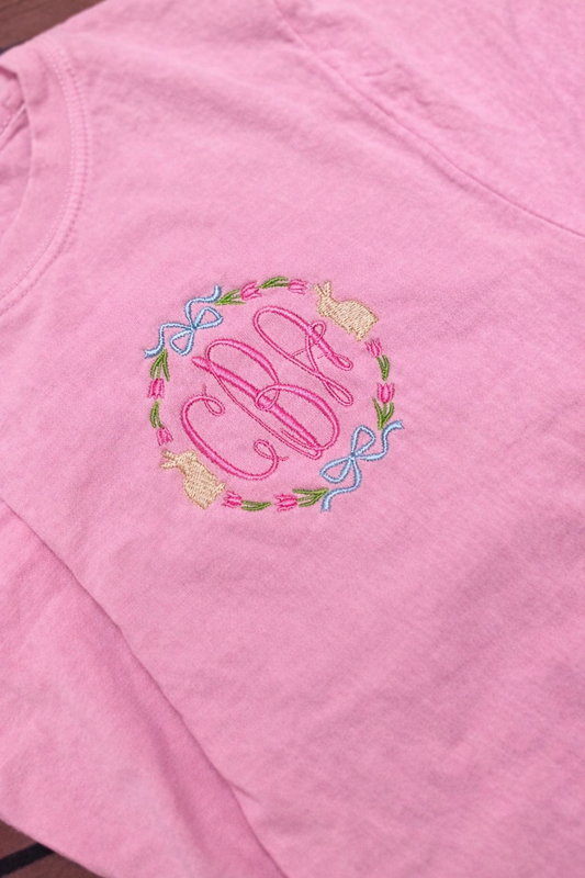 Custom Easter Bow Monogram Embroidery | CC Tee, Long Sleeve or Sweatshirt