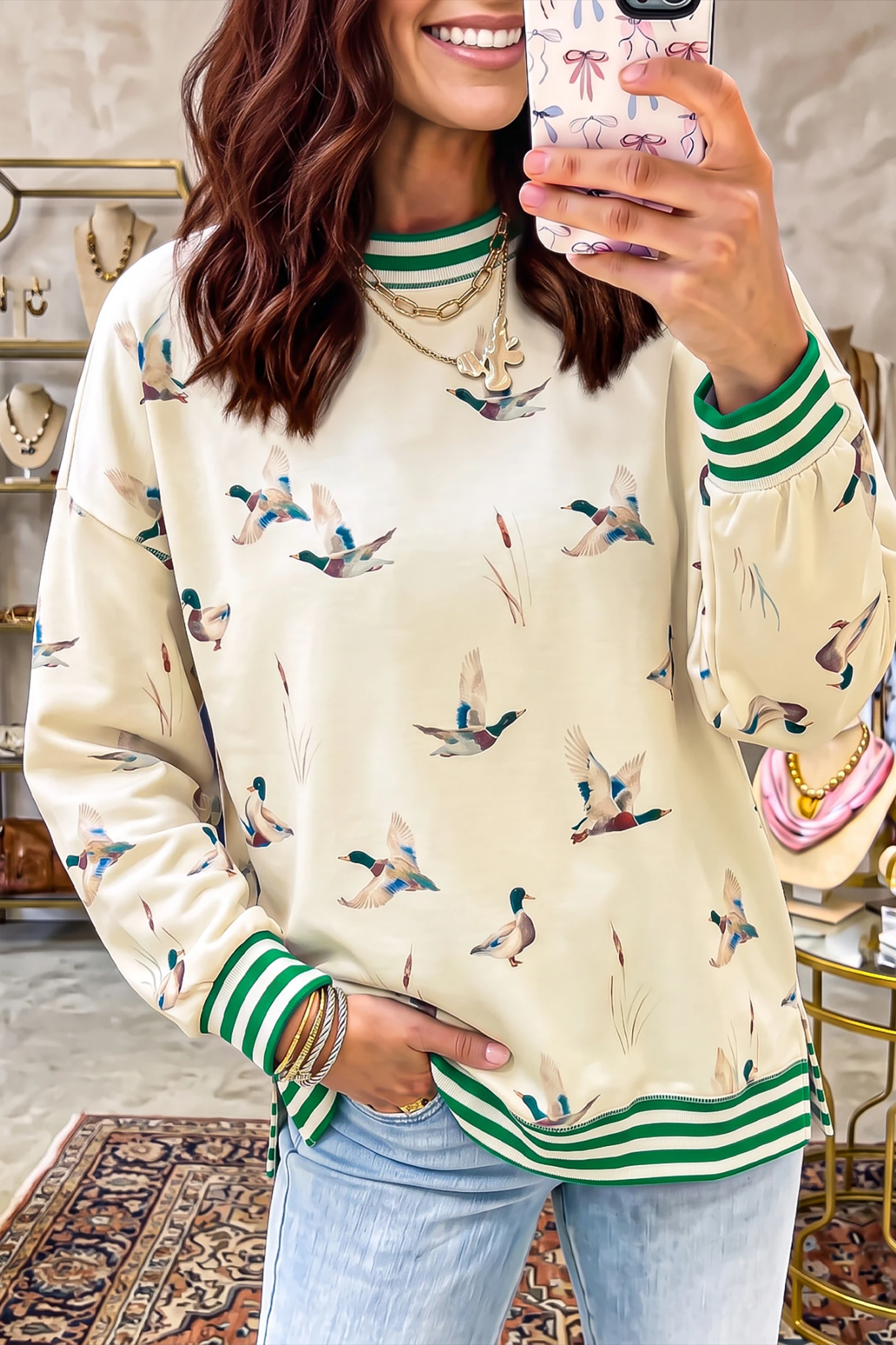 Duck, Duck, Darling Mallard Print Sweatshirt