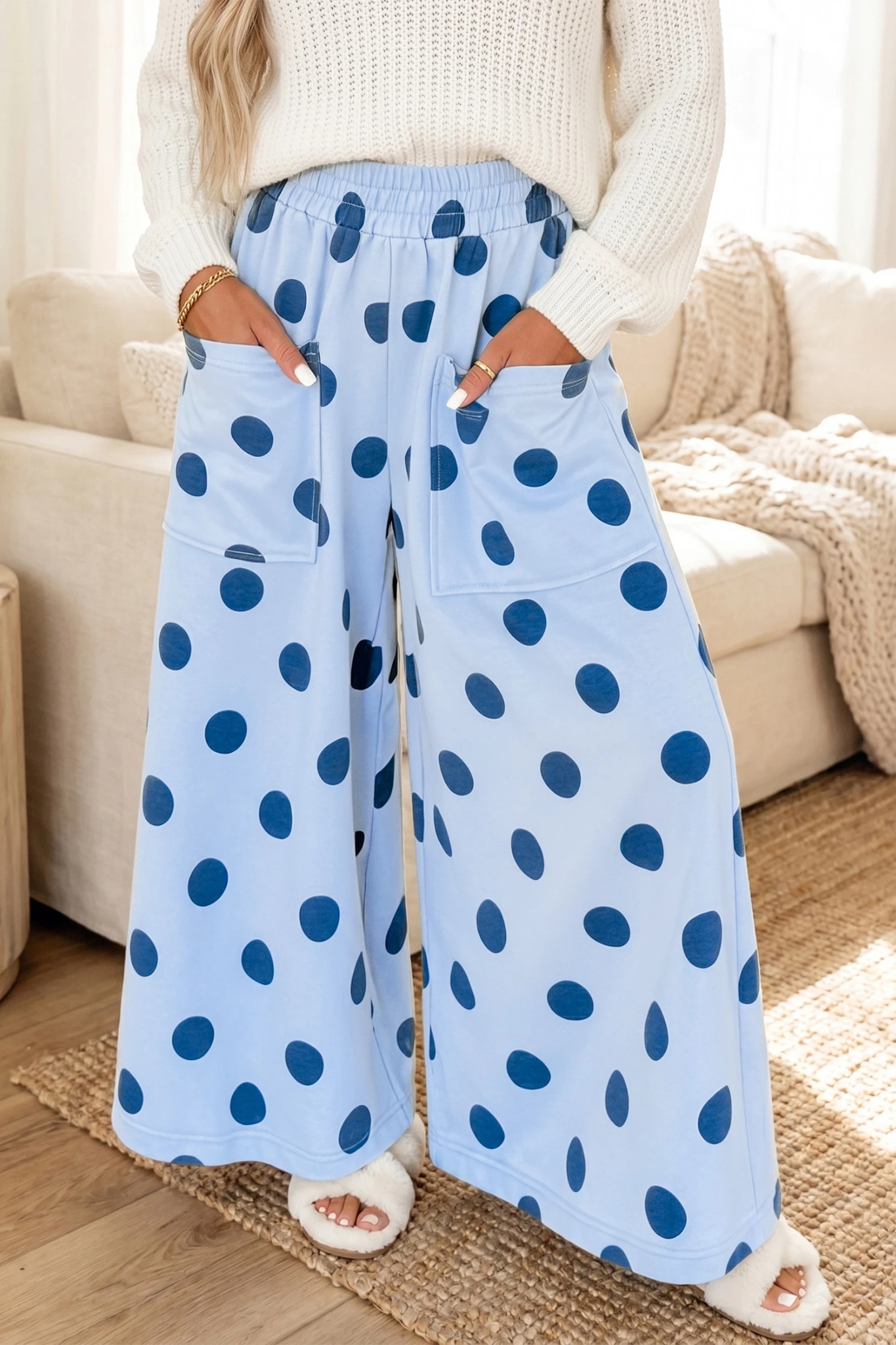 Feeling Dotty Baby Blue Wide Leg Pants