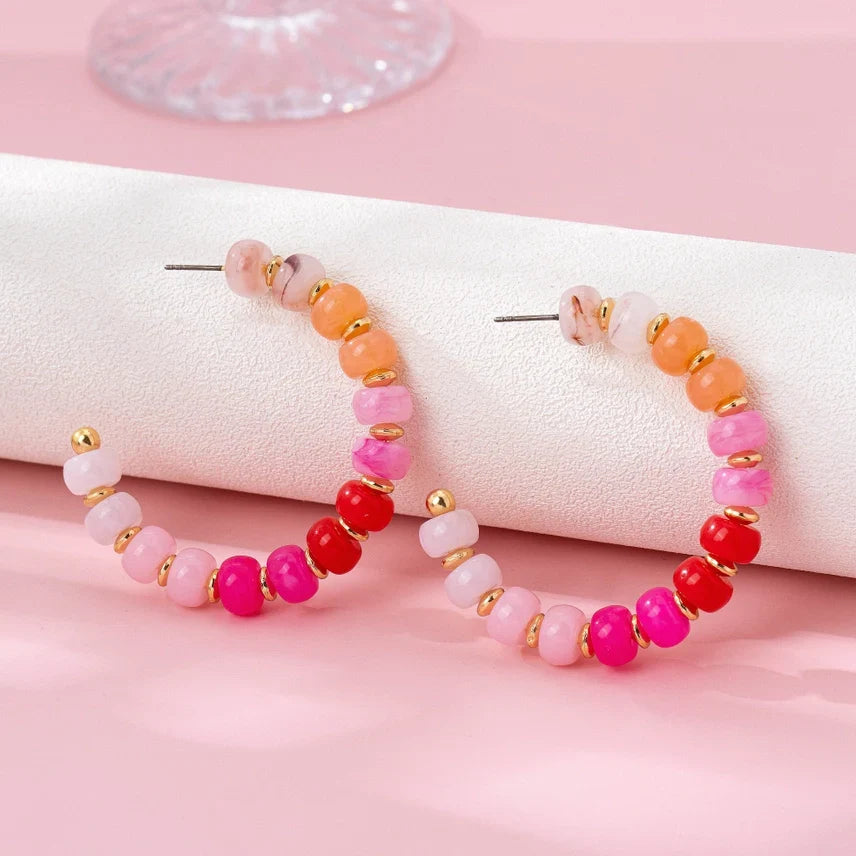 Pink Sunset Beaded Hoop Earrings
