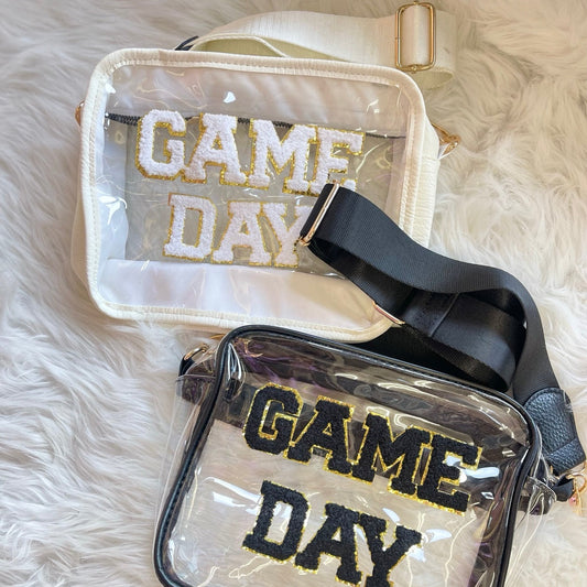 Clear GAME DAY Crossbody Bag | Black Chenille Stadium Purse