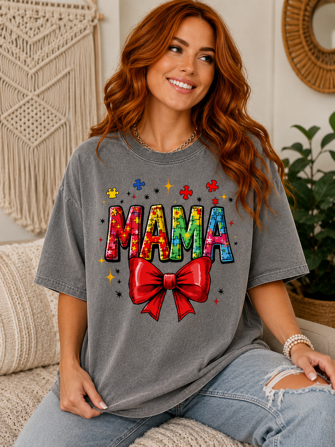 Autism Awareness Mama Bow
