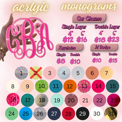 Car Charms Acrylic Monograms