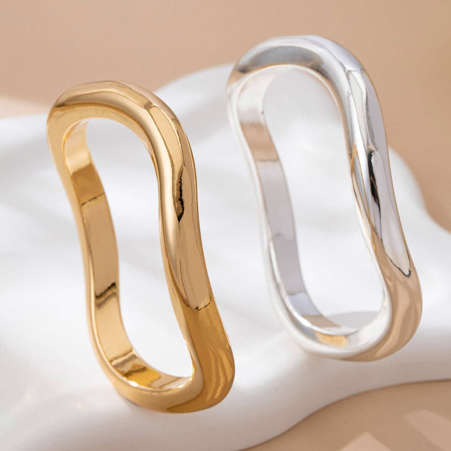 Two-Tone Waivy Tube Bangle Duo
