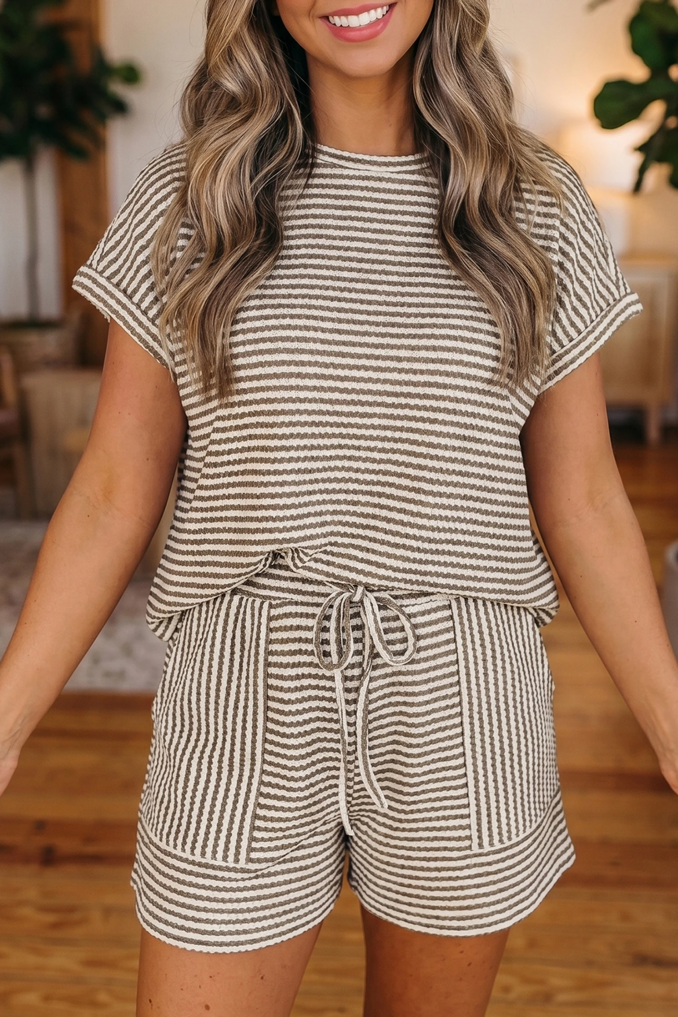 Easy Does It Mocha Stripe Shorts Set