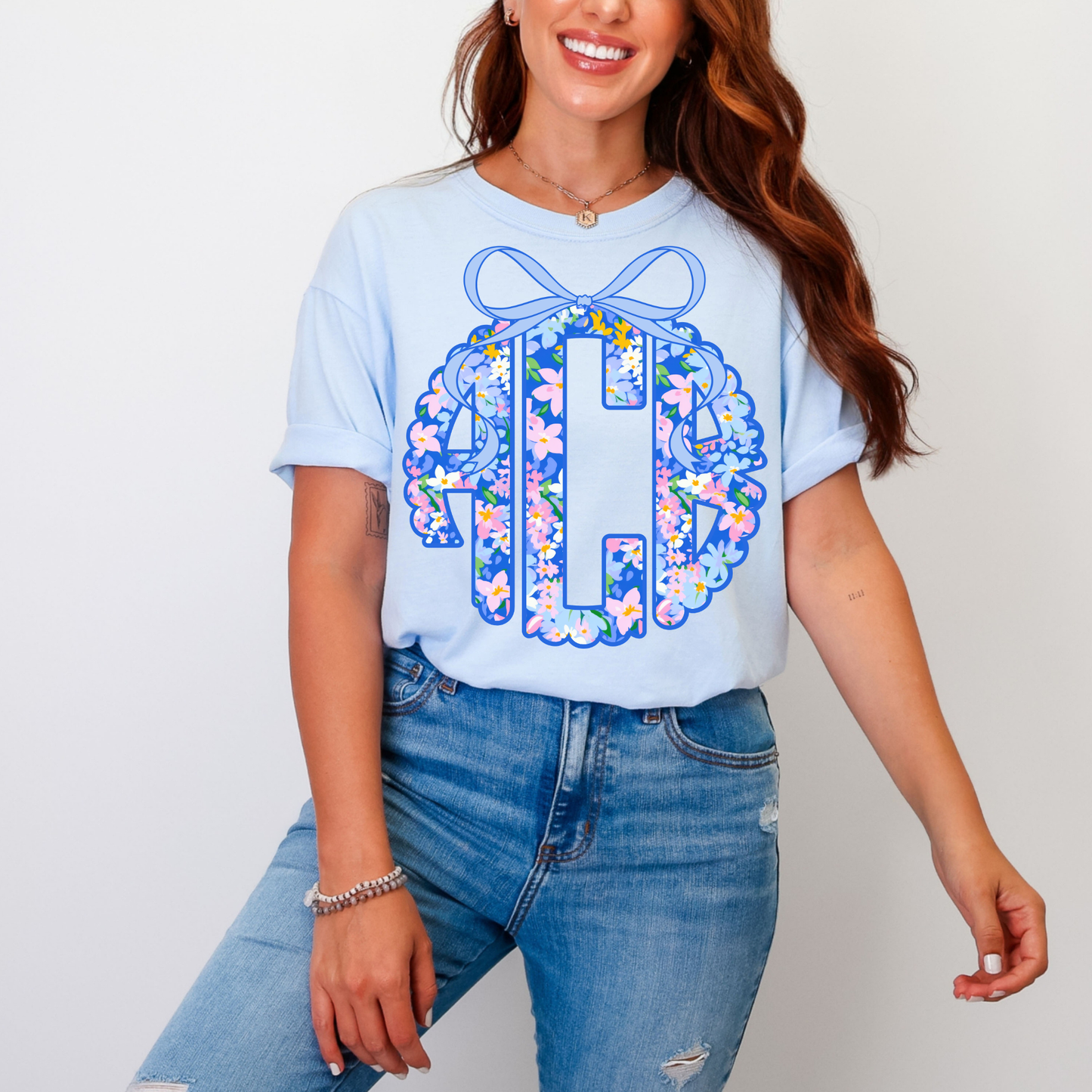 Preppy Blue Floral Monogram