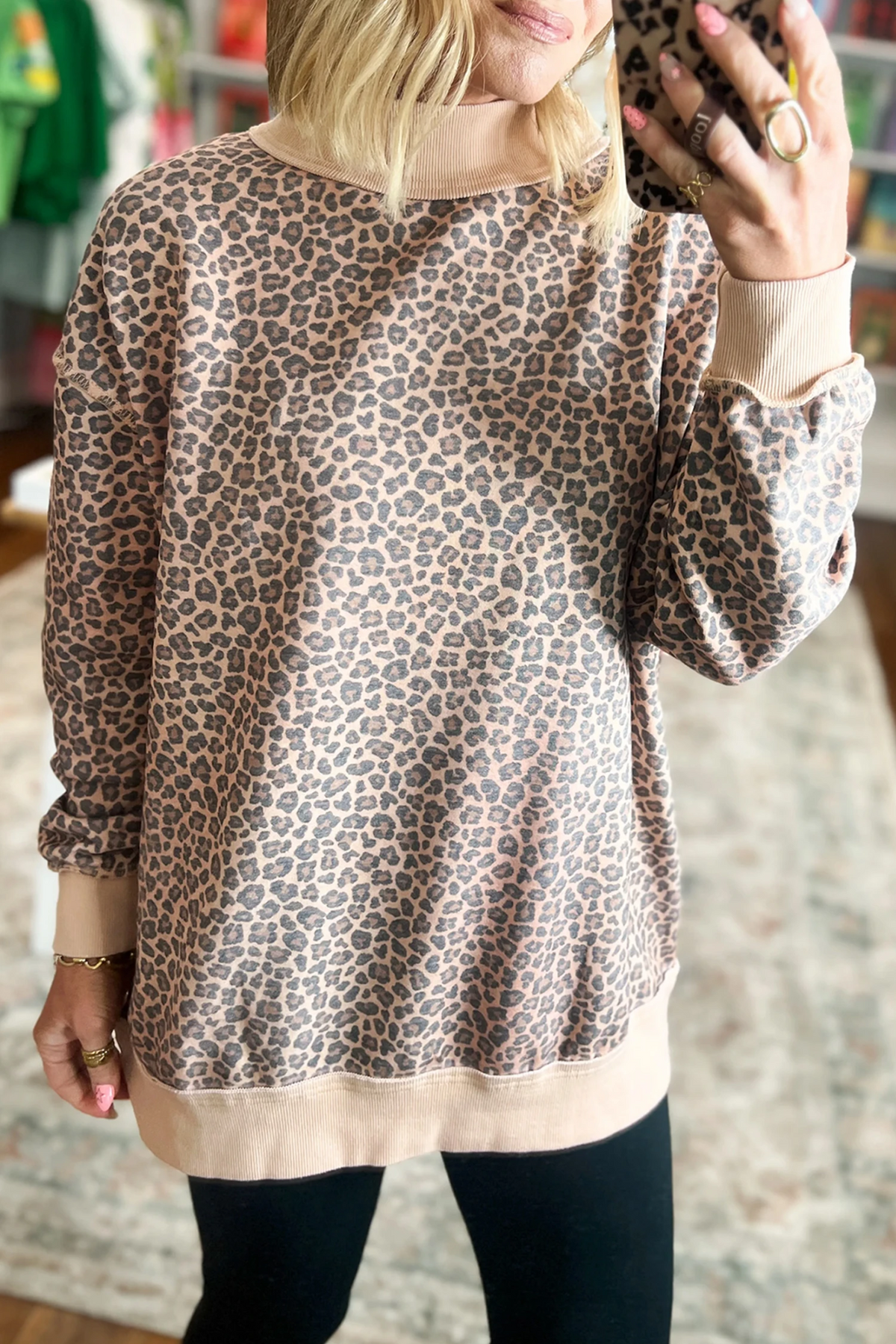 Wildly Cozy Leopard Mock Neck Sweatshirt