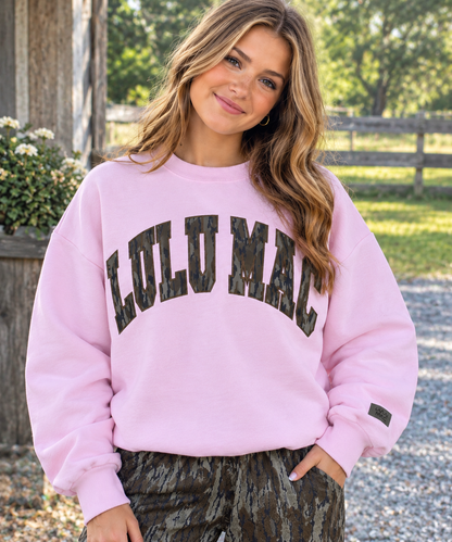 Lulu Mac Mossy Oak camo embroidered applique sweatshirt