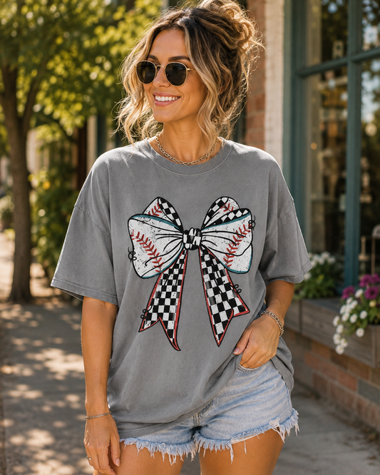 Checkered Baseball Bow