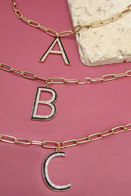 GOLD RHINSTONE INITIAL PENDANT NECKLACE