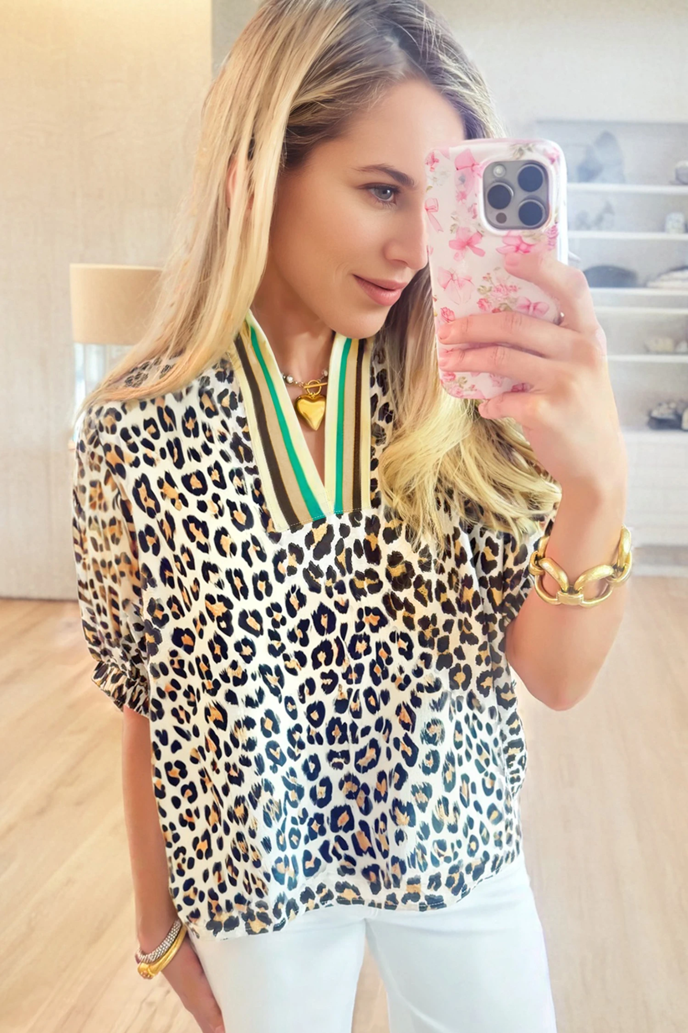 Wild About You Leopard Contrast V-Neck Blouse