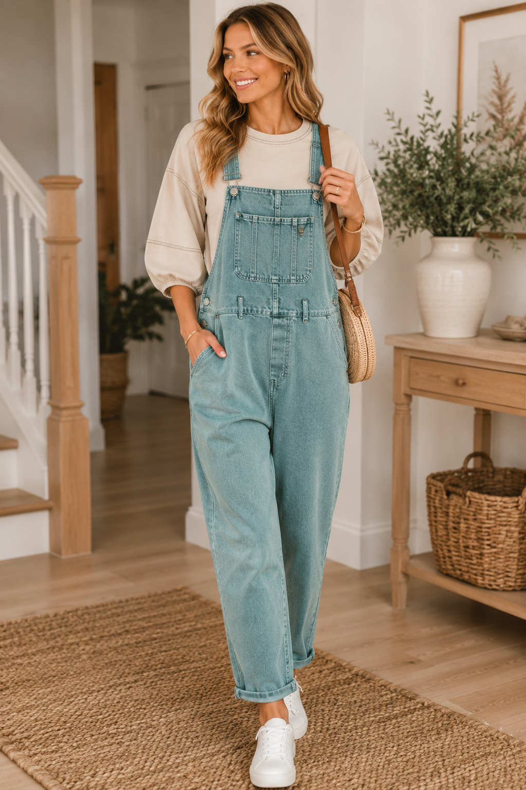 Easy Days Washed Knot Strap Relaxed Overalls | Zenana