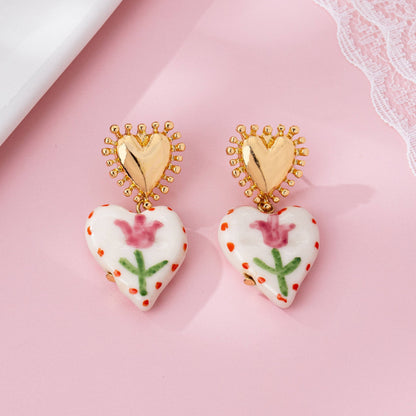 Heart Ceramic Drop Earrings