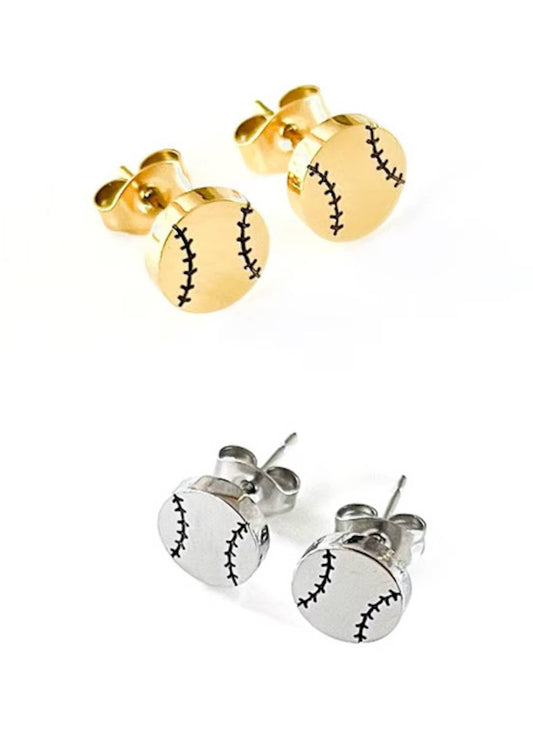 Baseball or Softball Stud Earrings in Gold