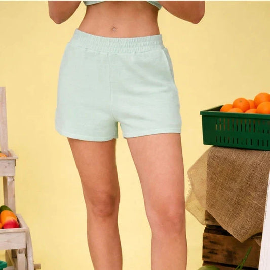 Mint Ribbed Knit Lounge Shorts