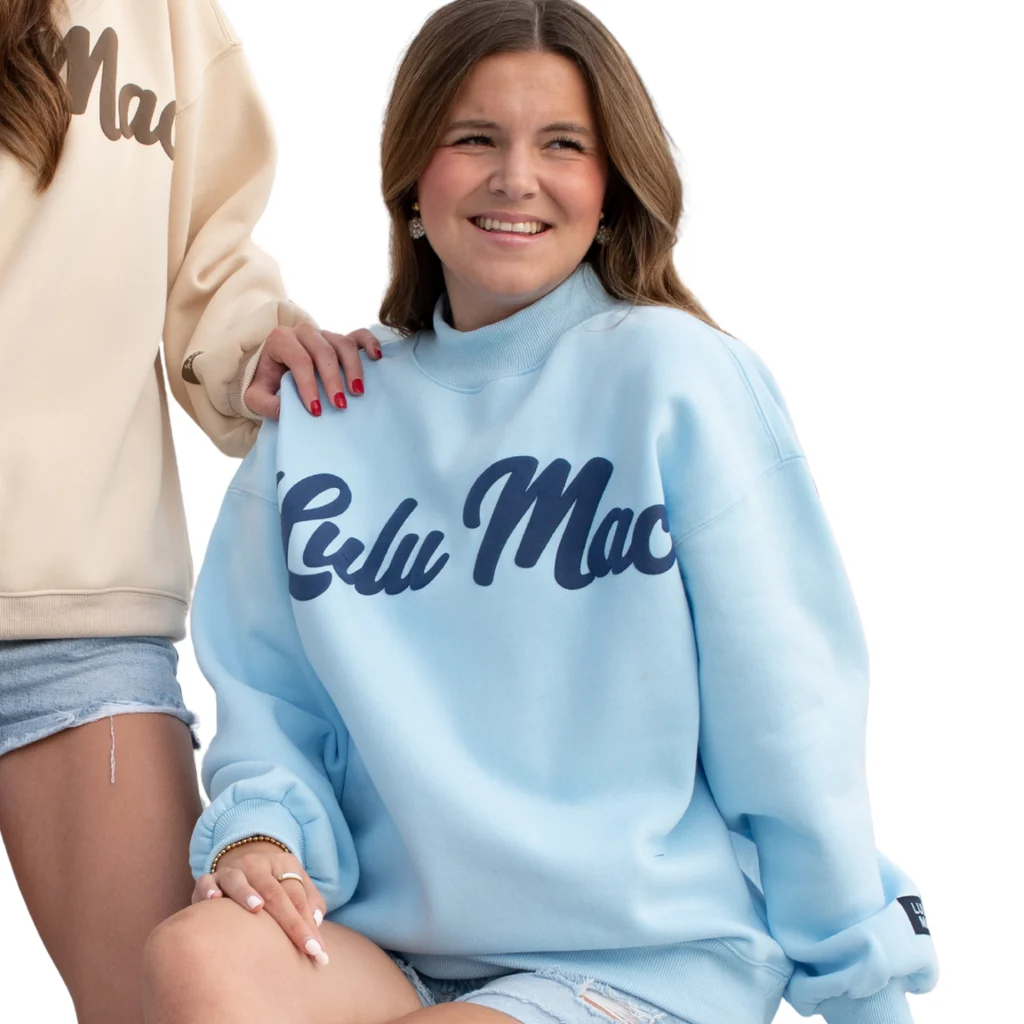Script Mockneck Sweatshirt - Light Blue/Navy