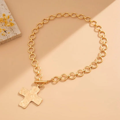 Hammered Cross Toggle Necklace - Gold & Silver