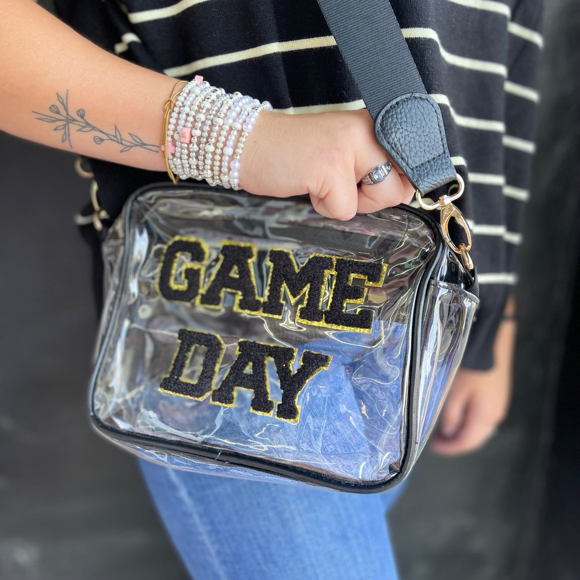 Clear GAME DAY Crossbody Bag | Black Chenille Stadium Purse