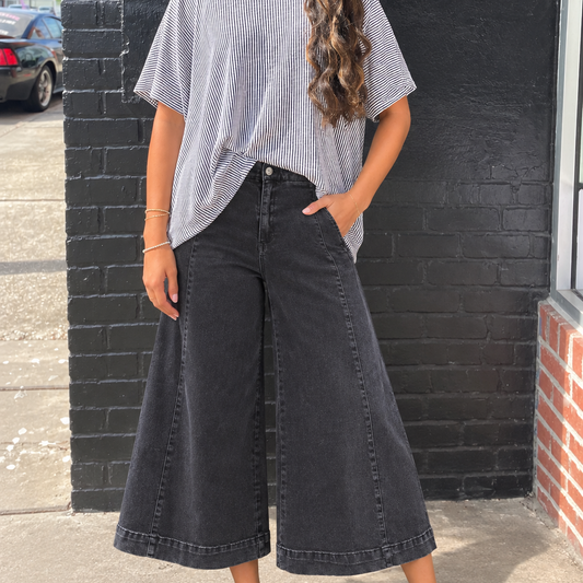 High Rise Cropped Gaucho Denim | Zenana