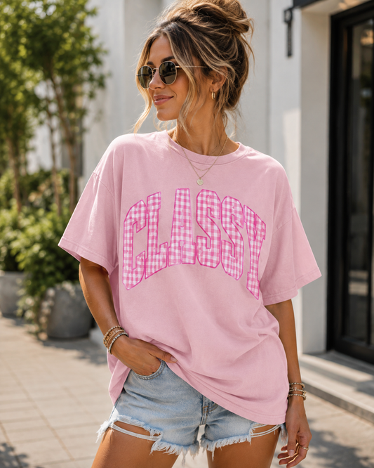Classy Pink Gingham Graphic Tee | Trendy Tee | Butter