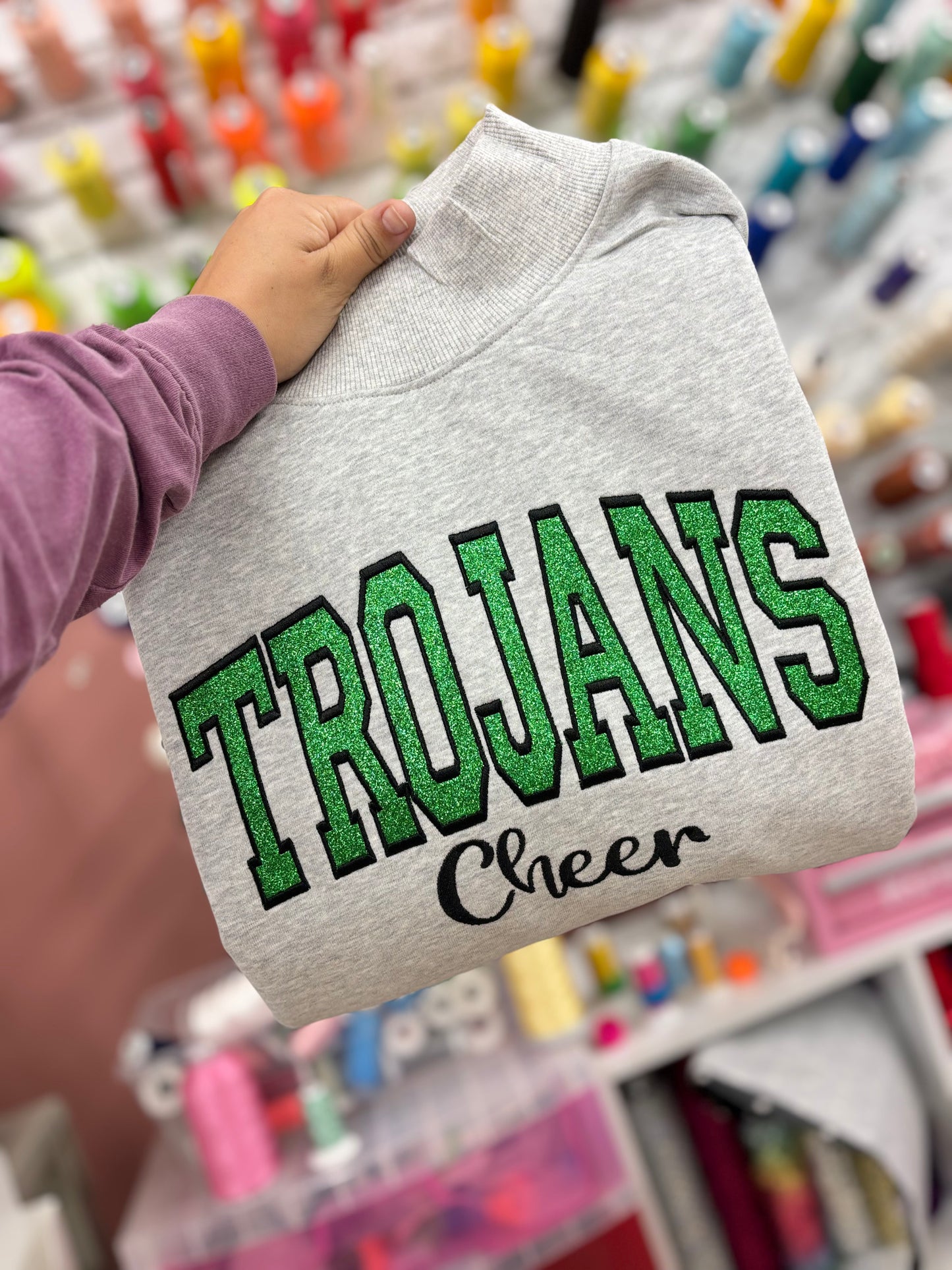 Custom Glitter Appliqué Mock Neck Sweatshirt