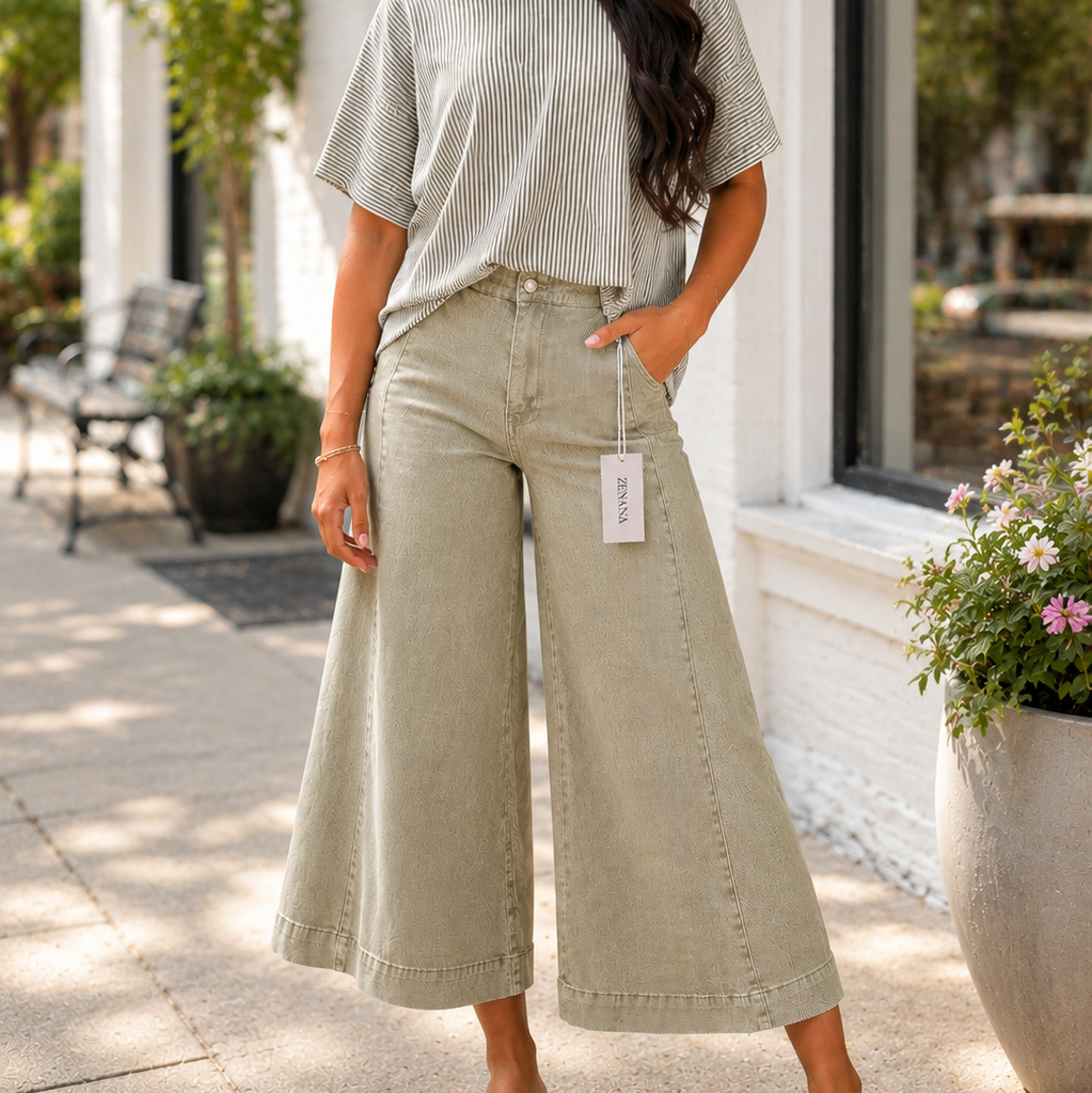 High Rise Cropped Gaucho Denim | Zenana