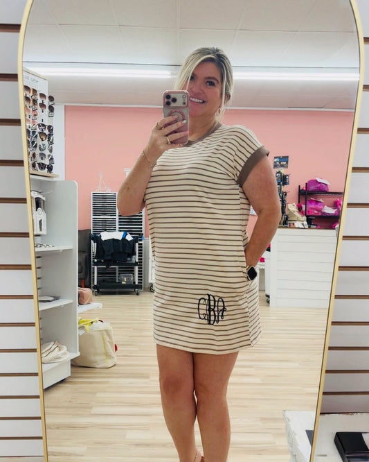 Striped Contrast Trim Rib Banded T-Shirt Dress | Zenana