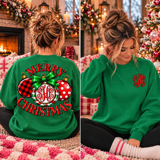 Personalized Merry Christmas Ornament – Front & Back Monogram
