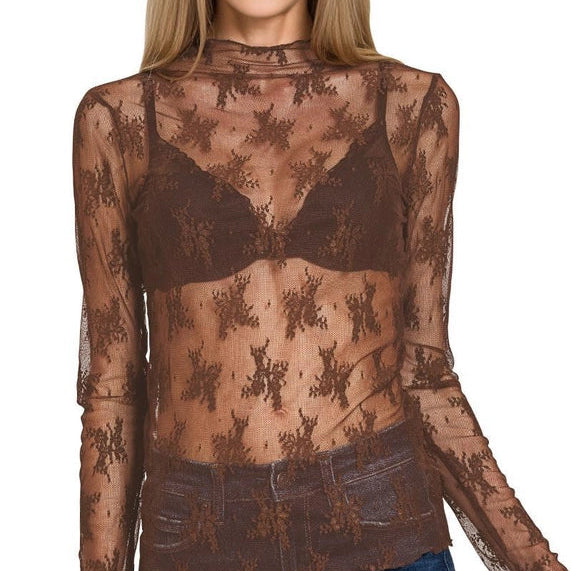 Lace See-Through Layering Top | Zenana