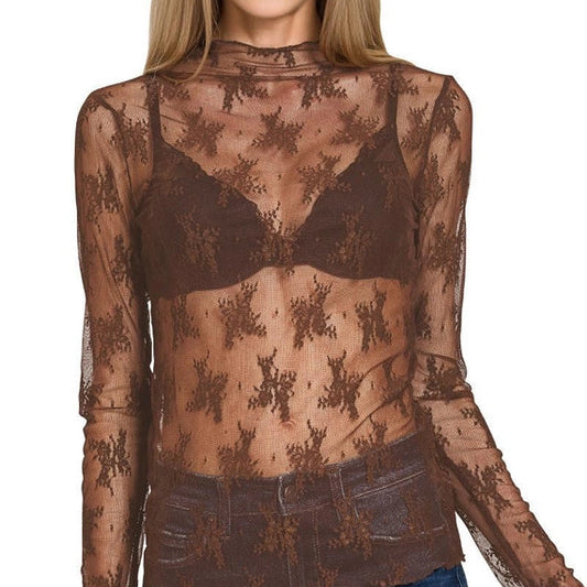 Lace See-Through Layering Top | Zenana