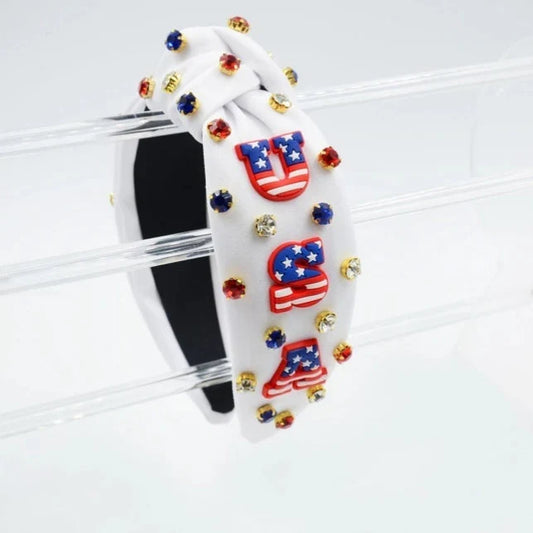 USA Rhinestone Stud Patriotic Headband