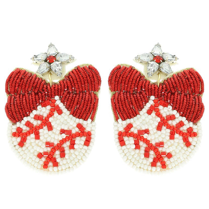 Gameday Bead Embellished Ribboned Baseball Dangle Earrings