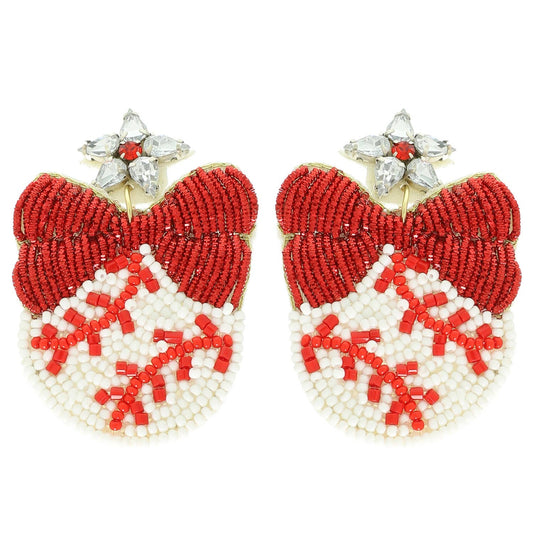 Gameday Bead Embellished Ribboned Baseball Dangle Earrings