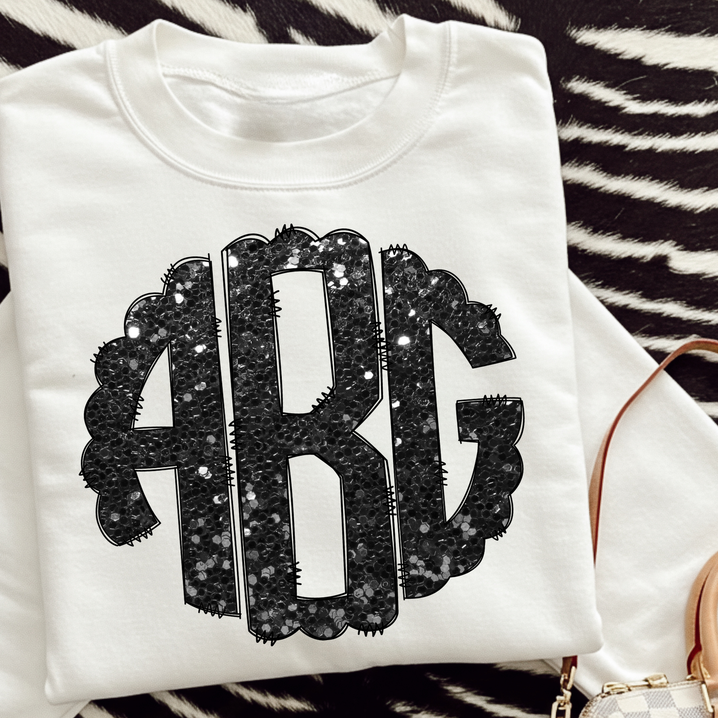 Faux Black Sequins Monogram