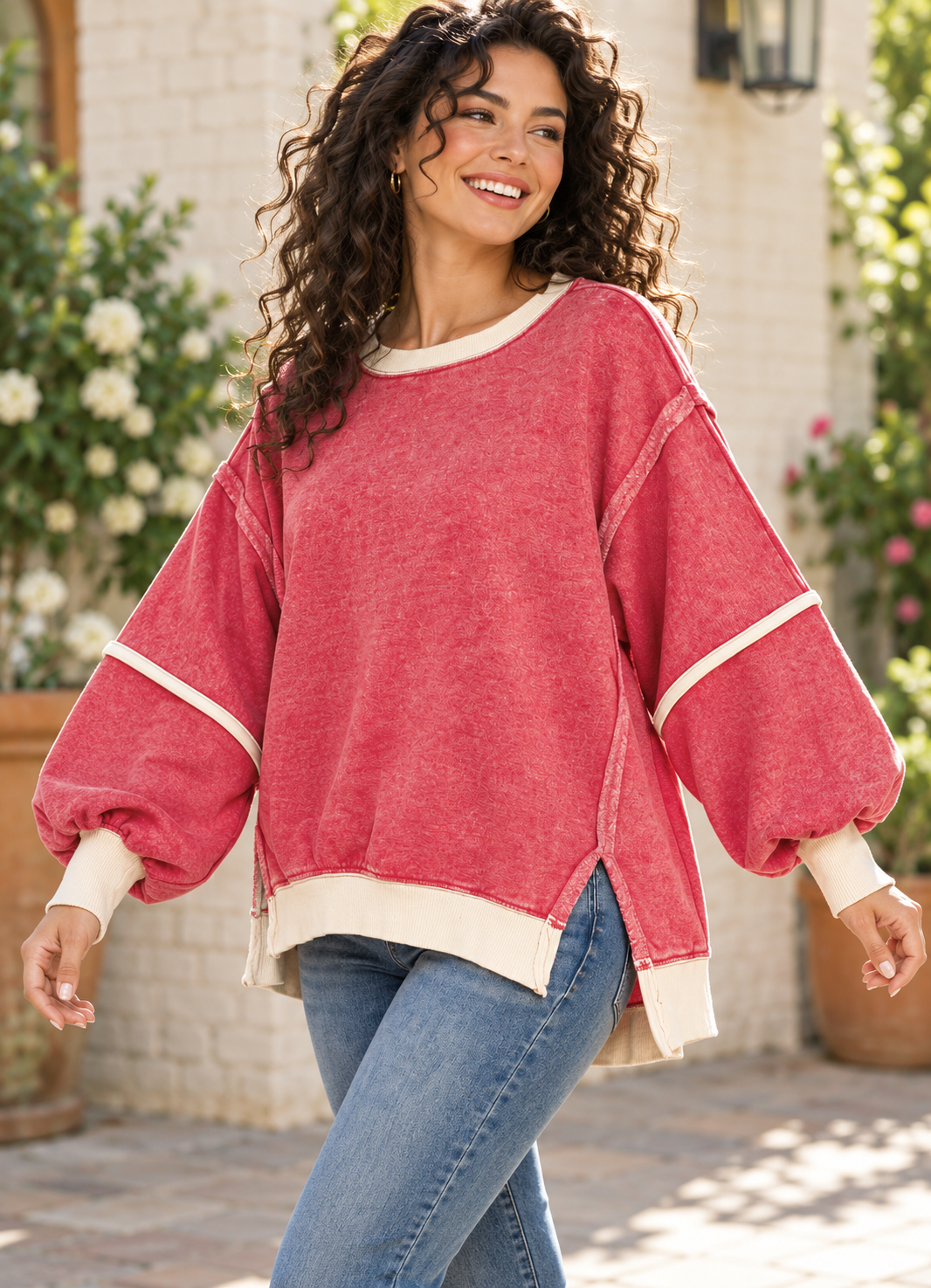 Zenana free spirit acid wash sweatshirt