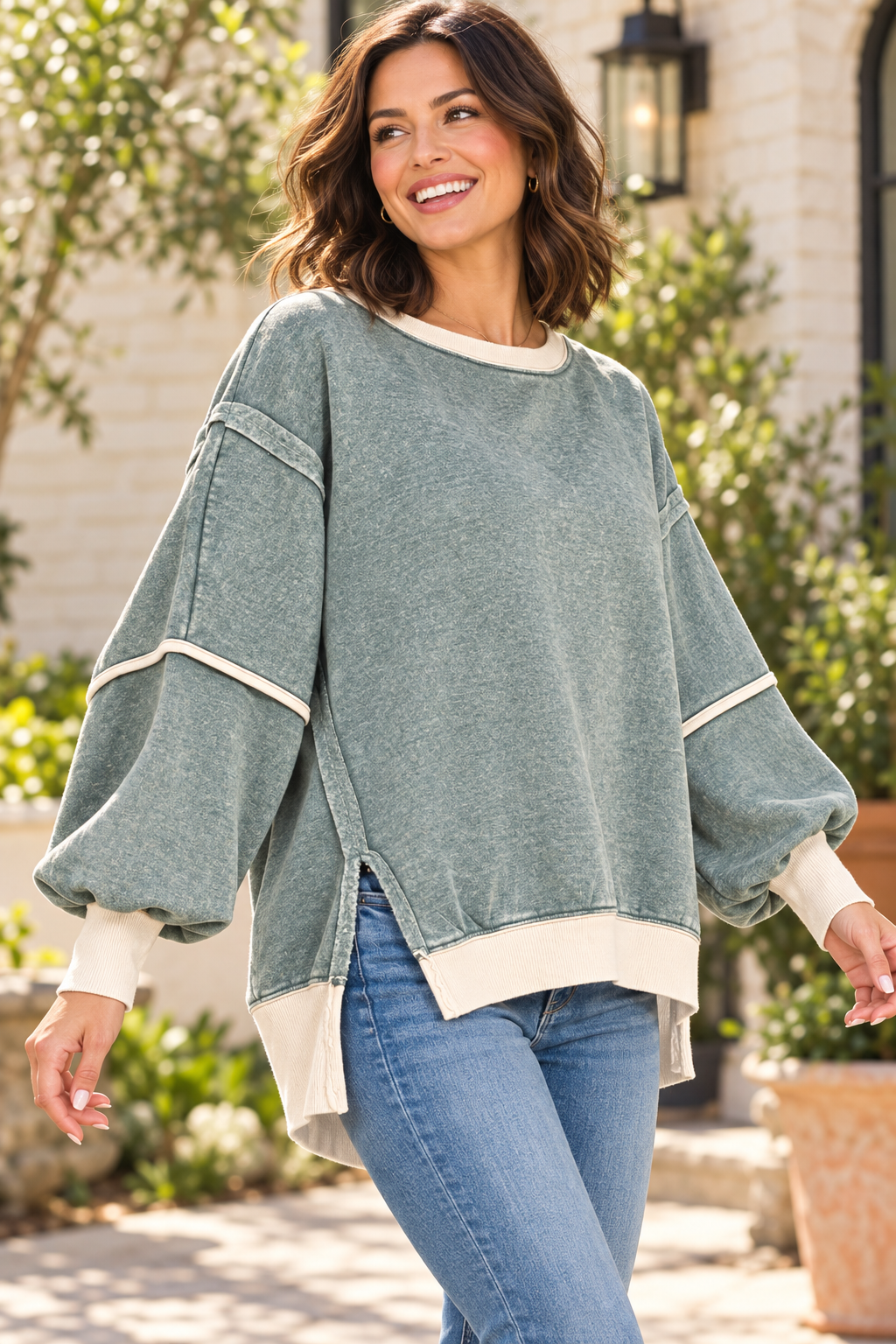Zenana free spirit acid wash sweatshirt