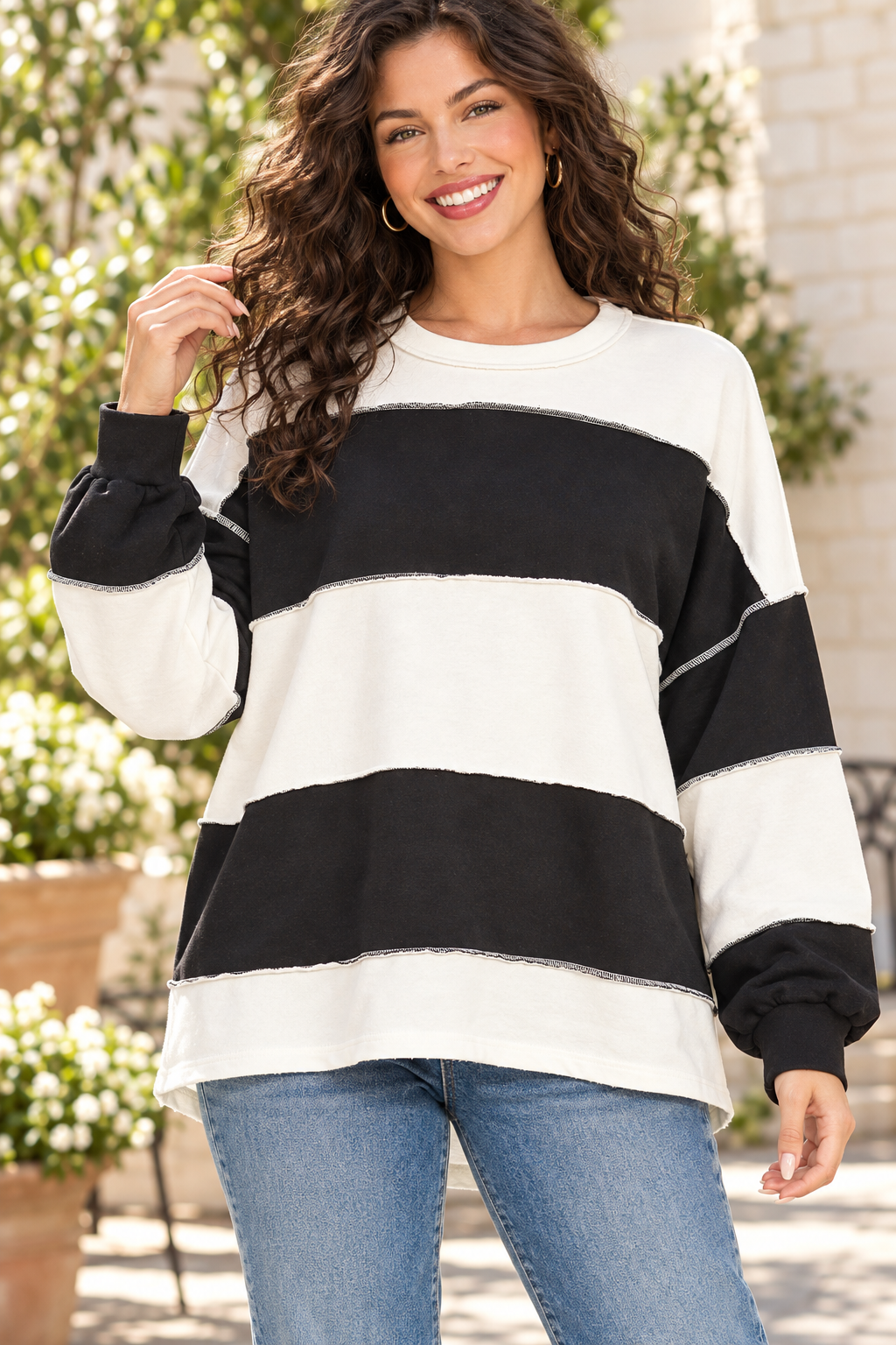 Zenana all day color block pullover