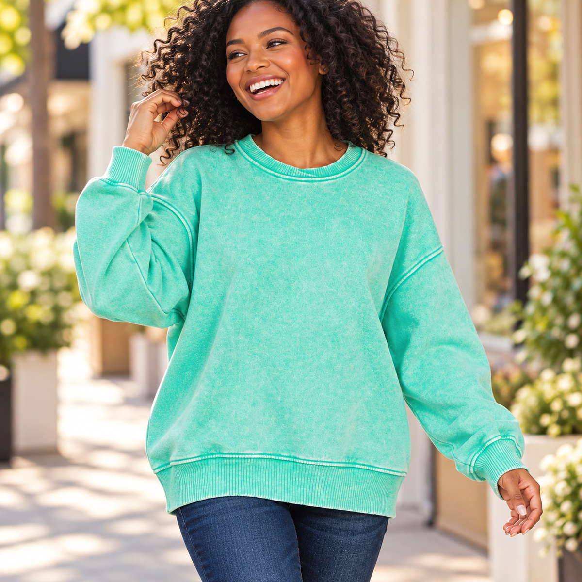 Zenana acid wash oversized fleece pullover