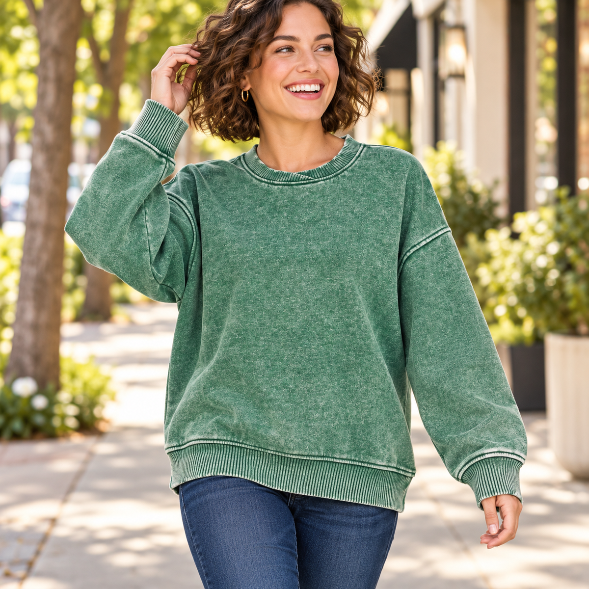 Zenana acid wash oversized fleece pullover