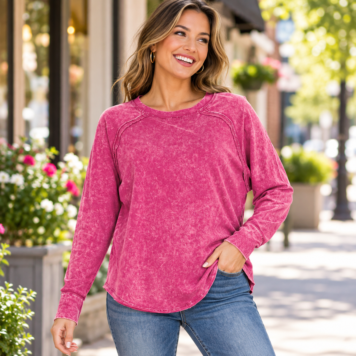 Zenana vintage wash long sleeve top