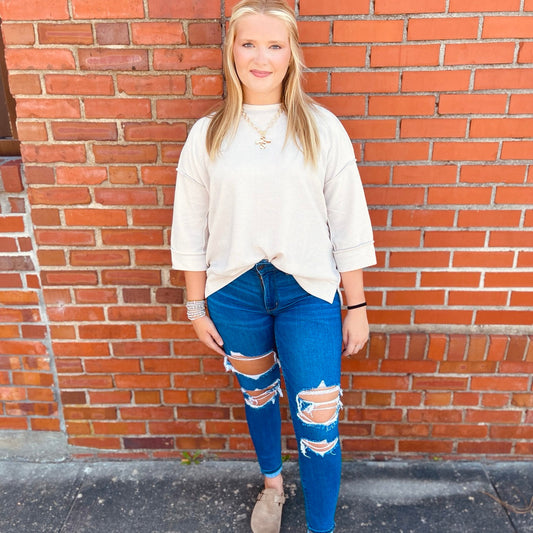 Waffle Knit 3/4 Sleeve Oversized Top | Zenana
