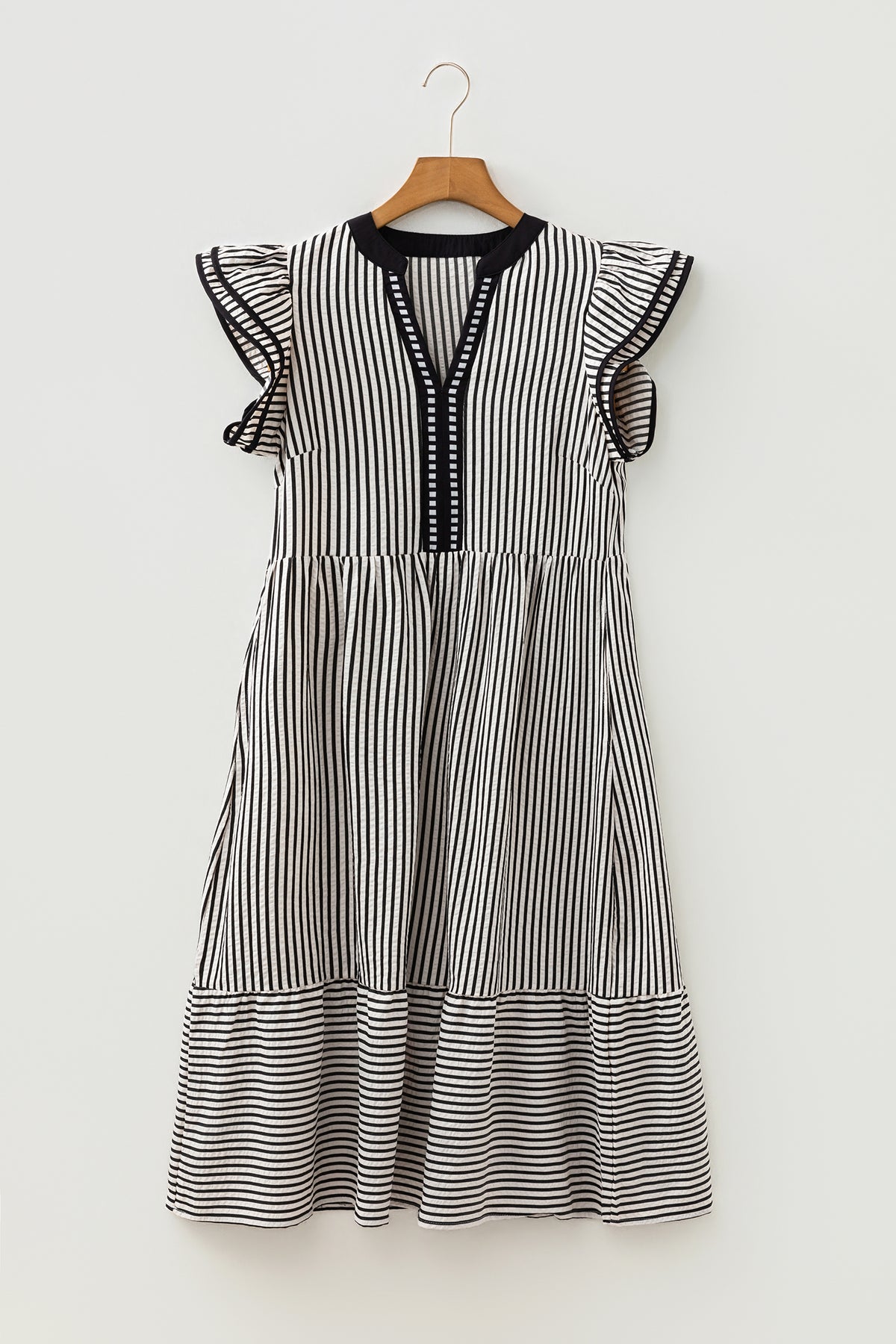 Simply Chic striped ruffle sleeve midi dress